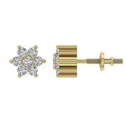 I3 H 0.26 Carat Genuine Diamond Cluster Studs Earring Prong Set 14K Yellow Gold