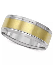 [14K] Two-Tone Gold Men's Textured & Smooth Band