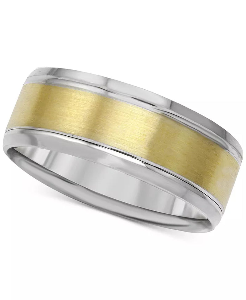 [14K] Two-Tone Gold Men's Textured & Smooth Band