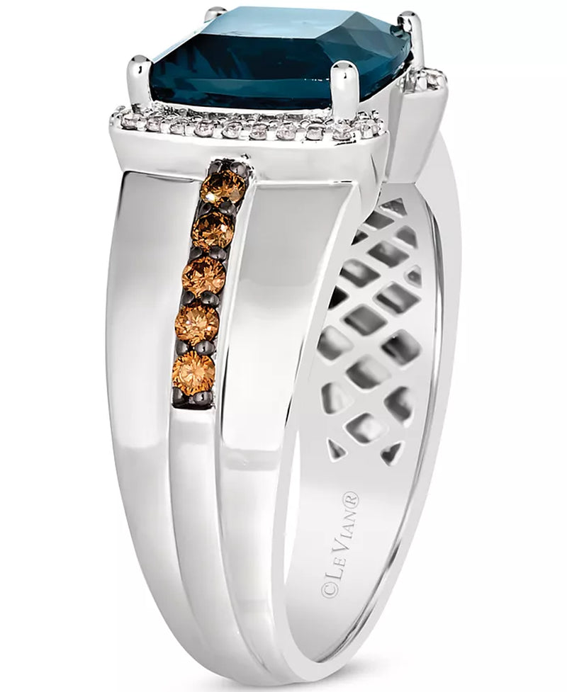 Sterling Silver Deep Sea Blue Topaz (4-1/2 Ct. T.W.) & Diamond (3/8 Ct. T.W.) Ring