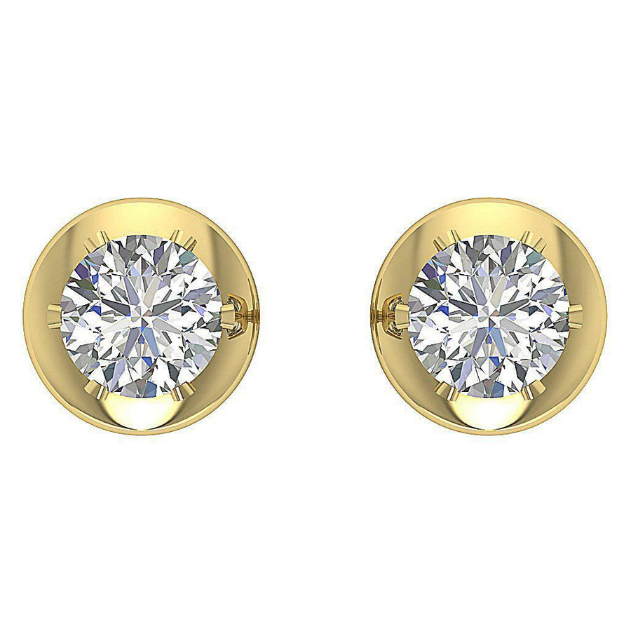 [14K, 0.30 Ct] Yellow Gold Solitaire Studs Earrings Natural Round Cut Diamond