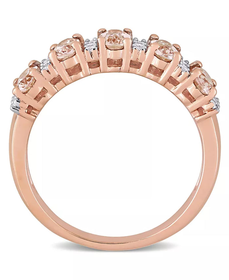 Morganite (1 Ct. T.W.) and Diamond (1/6 Ct. T.W.) Semi Eternity Ring in 14K Rose Gold
