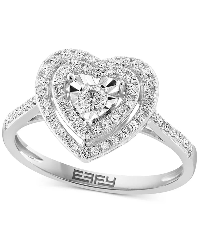 [14K, 1/3 Ct. T.W.] White Gold  Diamond Halo Heart Ring