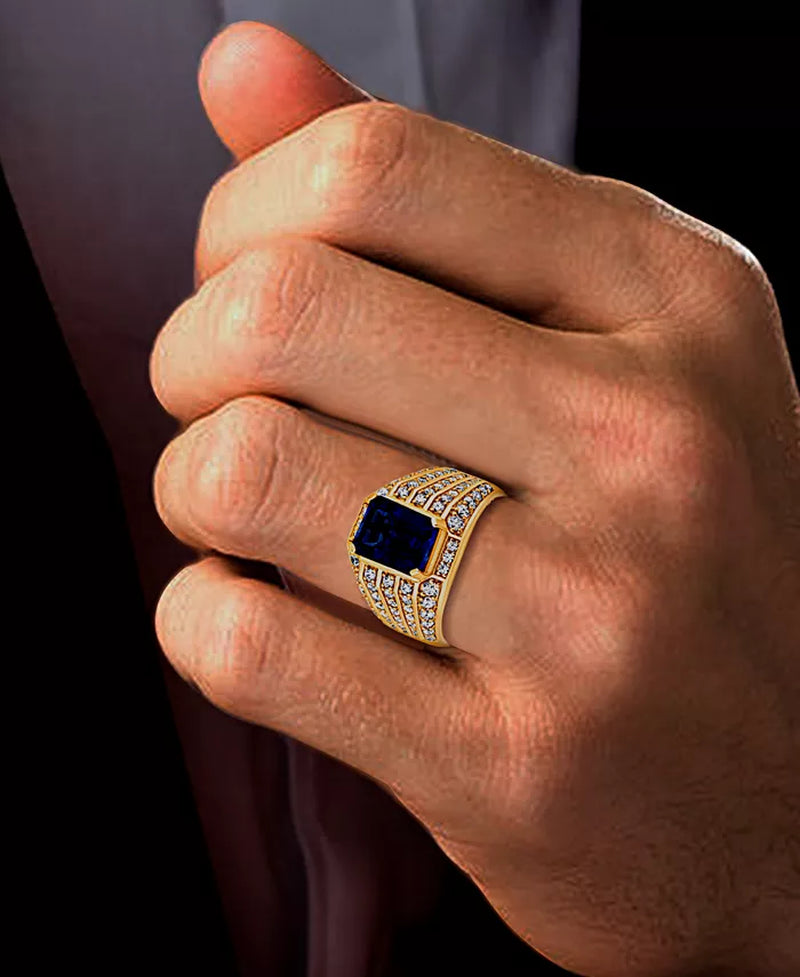 [10K] Gold Lab Created Blue Sapphire (6-1/4 Ct. T.W.) & Lab-Created Diamond (1-1/4 Ct. T.W.) Ring 