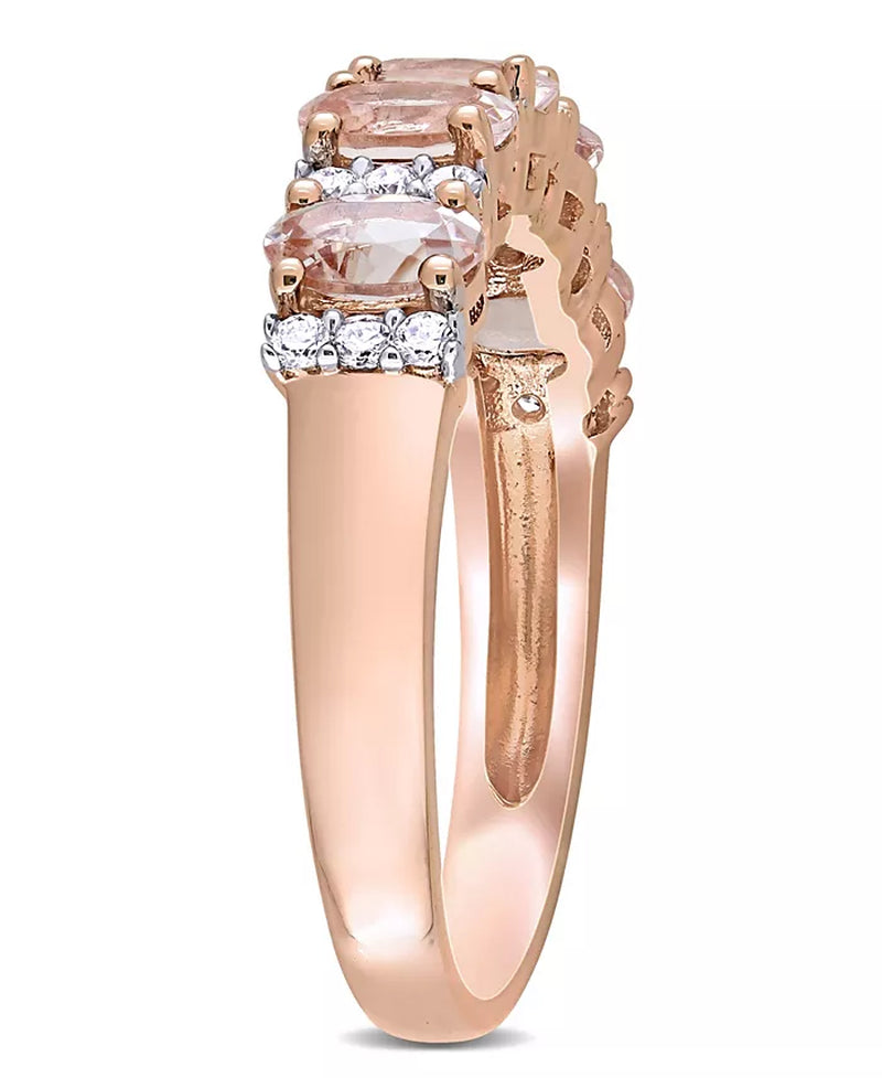 Morganite (1 Ct. T.W.) and Diamond (1/6 Ct. T.W.) Semi Eternity Ring in 14K Rose Gold