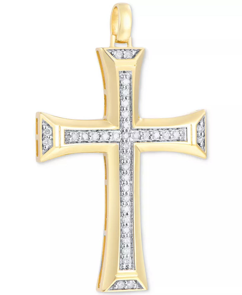 [10K, 1/2 Ct. T.W.] Gold Diamond Flared Cross Pendant