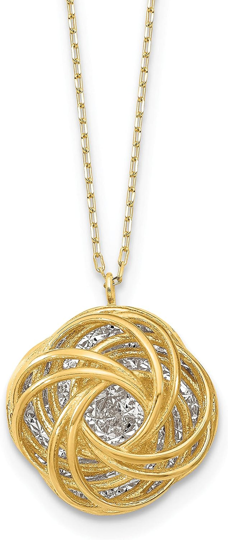 [14K] Gold Two-Tone Polished Italian Avariah Diamond Cut Love Knot Necklace