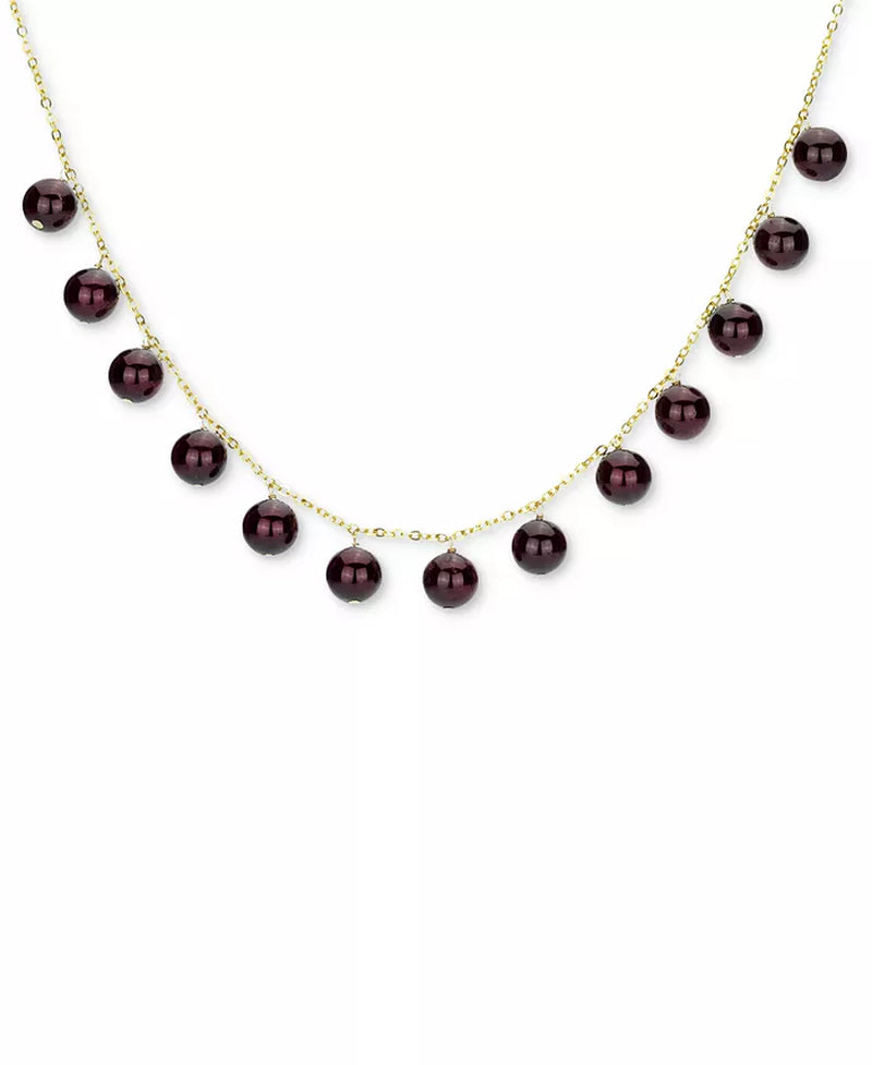 [14K] Gold Garnet Bead Dangle 18" Statement Necklace 