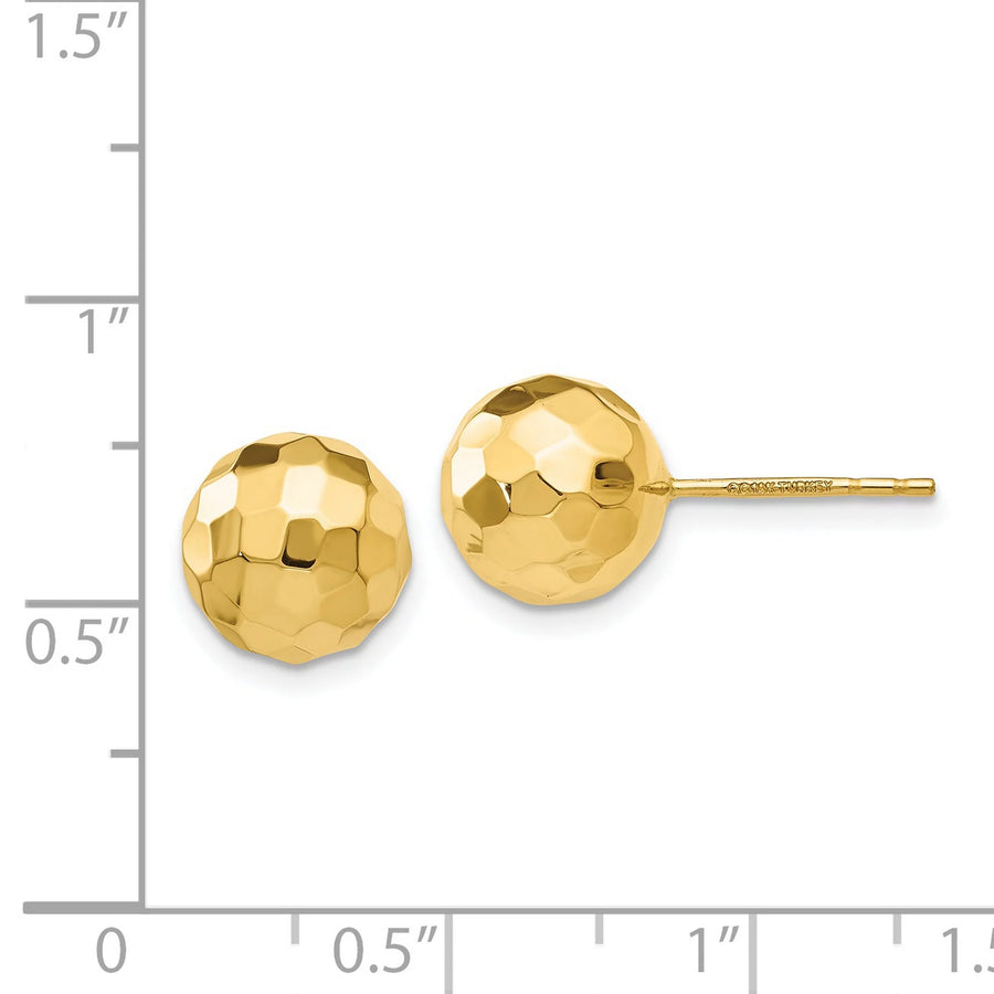 [14K] Yellow Gold Polished Hammered Mirror Ball Post Earrings