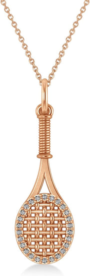 [14K, 0.48Ct] Gold Diamond Accented Tennis Racket Pendant Necklace