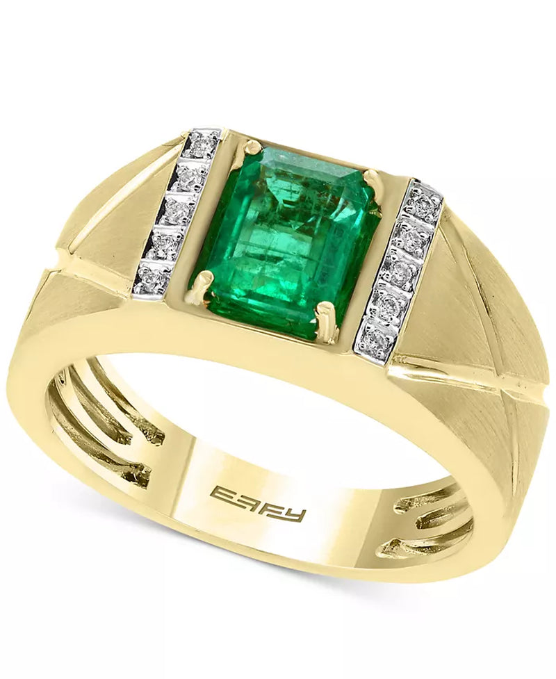 [14K, 1-3/8 Ct. T.W.] Gold Emerald & Diamond Accent Ring