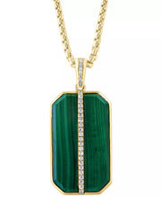 [1/6 Ct. T.W.] Gold-Plated Sterling Silver Malachite & Diamond 22" Dog Tag Necklace