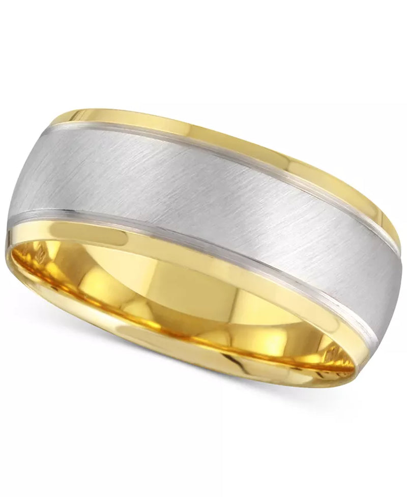 [14K] Gold & White Gold Two-Tone Brushed & Polished Men's Band