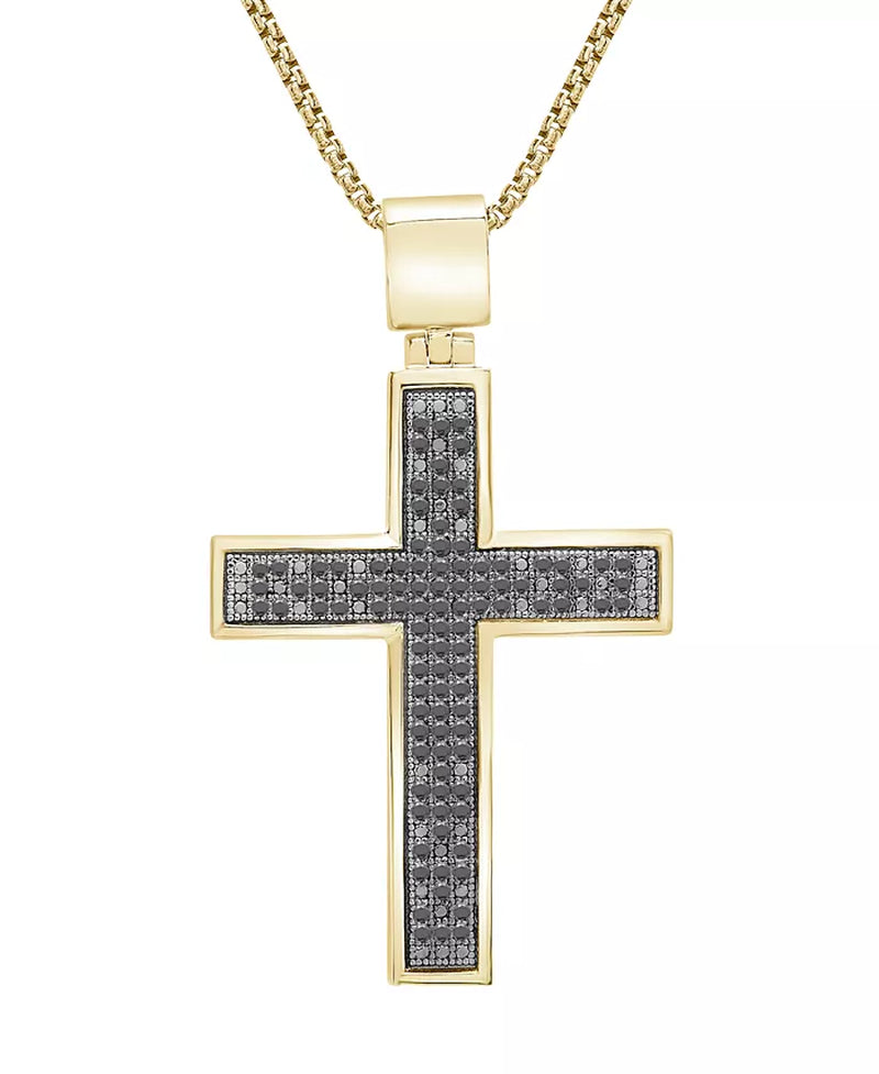 [14K, 1/2 Ct. T.W.] Gold-Plated Sterling Silver Diamond Cross 22" Pendant Necklace or Sterling Silver