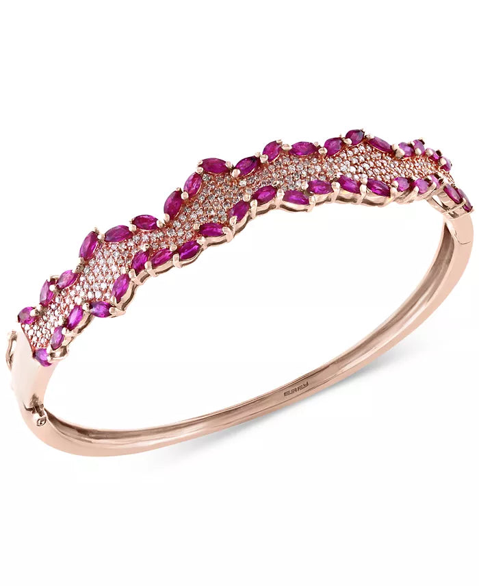 [14K] Rose Gold Ruby (4-3/8 Ct. T.W.) and Diamond (3/4 Ct. T.W.) Bangle Bracelet