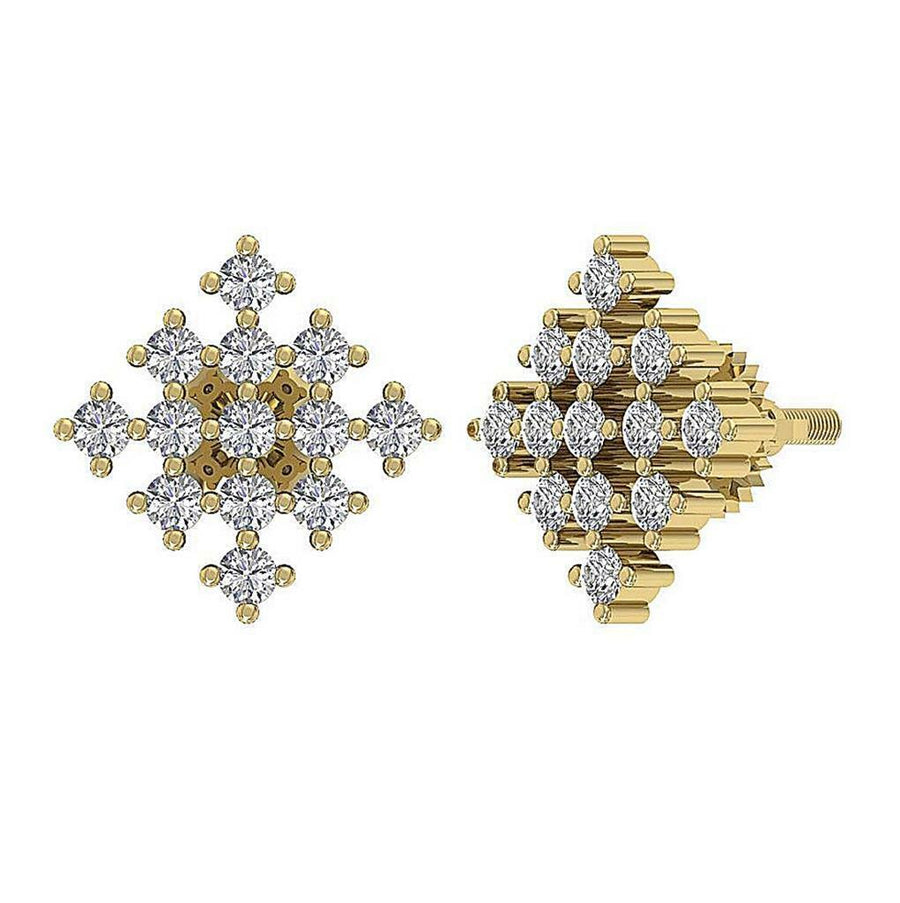 [14K, 0.50 Ct] Solid Gold Natural round Cut Diamond Earrings With Screw Back