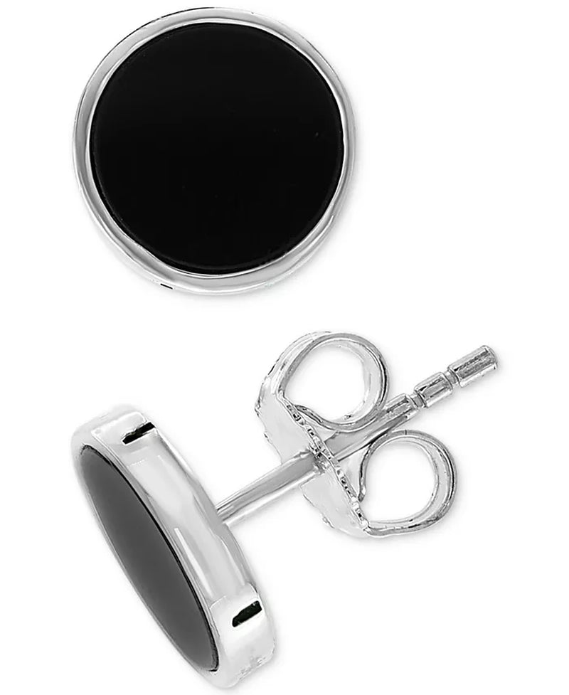 Sterling Silver Men's Onyx Stud Earrings