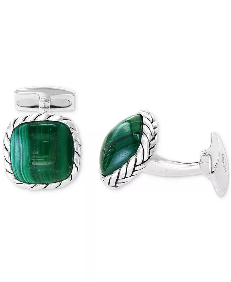 Malachite Rope Framed Cufflinks in Sterling Silver