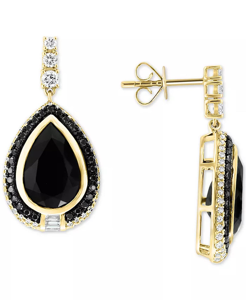 [14K, 1 Ct. T.W.] Gold Onyx & Diamond Drop Earrings