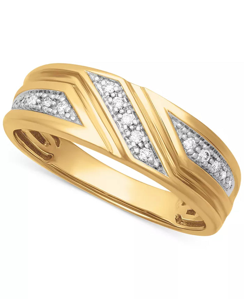 [14K, 1/10 Ct. T.W.] Gold Men's Diamond Three Station Wedding Band