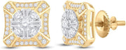 [14K, 3/4 Cttw] Yellow Gold Mens Baguette Diamond Square Cluster Stud Earrings 