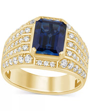 [10K] Gold Lab Created Blue Sapphire (6-1/4 Ct. T.W.) & Lab-Created Diamond (1-1/4 Ct. T.W.) Ring 