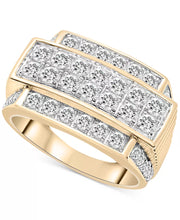 [10K. 2 Ct. T.W.] Gold Men's Diamond Multirow Two Level Cluster Ring