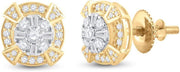 [14K, 3/4 Cttw] Yellow Gold Mens Baguette Diamond Circle Cluster Stud Earrings 