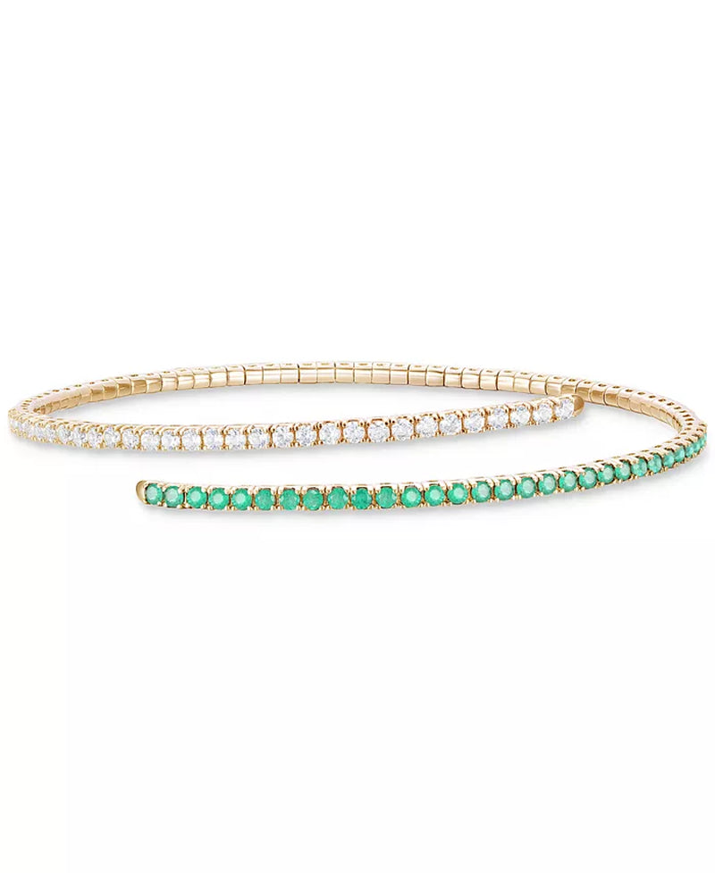 [14K] Gold Emerald (1 Ct. T.W.) & Diamond (1 Ct. T.W.) Flex Wrap Bracelet