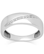 [14K, 1/10 Ct. T.W.] White Gold Men's Diagonal  Diamond Wedding Band