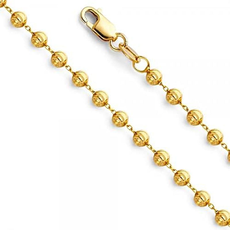 [14K, 2.9Mm] Gold  Moon-Cut 22" Length Ball & Chain Necklace