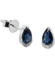 [14K] White Gold Sapphire (1 Ct. T.W.) & Diamond (1/20 Ct. T.W.) Pear Stud Earrings