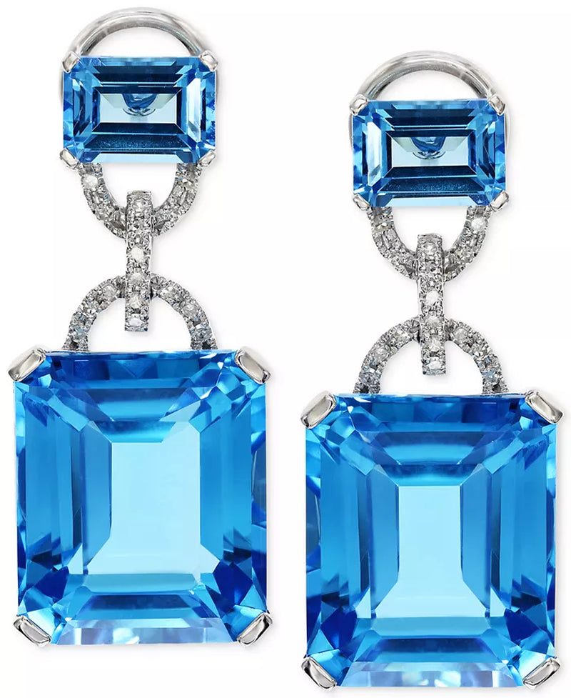 [14K] White Gold Blue Topaz (28-1/5 Ct. T.W.) & Diamond (1/8 Ct. T.W.) Earrings