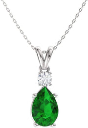 [14K,0.43 Ct] Solid Gold Natural Diamond Pear Cut Gemstone and Teardrop Pendant Necklace with Chain