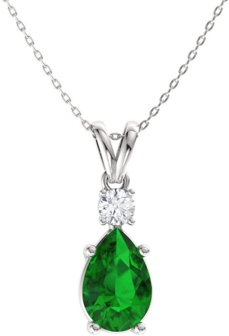 [14K,0.43 Ct] Solid Gold Natural Diamond Pear Cut Gemstone and Teardrop Pendant Necklace with Chain