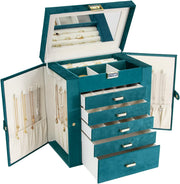 6-Layer Large Jewelry Organizer Box with Mirror & 5 Drawers