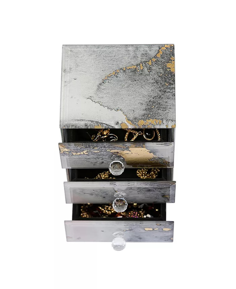 Maura Marbled Glass Jewelry Box with Gold Accents