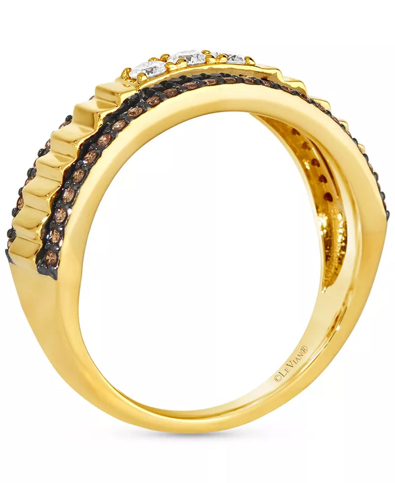 [14K, 1/2 Ct. T.W.] Gold Chocolatierâ® Chocolate Diamond & Vanilla Diamond Ridge Texture Ring