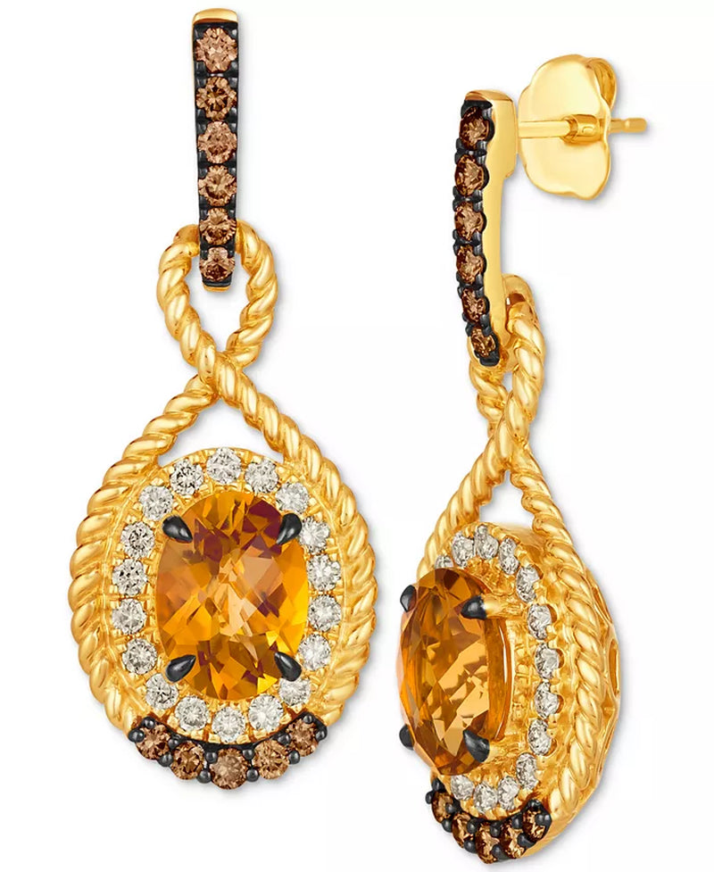 [14K] Gold Cinnamon Citrine (3-1/2 Ct. T.W.), Nude Diamonds (5/8 Ct. T.W.) & Chocolate Diamonds (1/2 Ct. T.W.) Drop Earrings