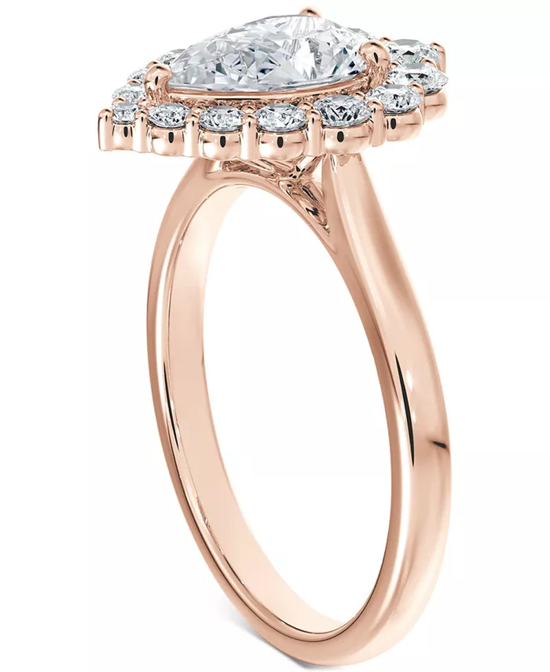 [14K, 7/8 Ct. T.W.] Rose Gold Diamond Pear-Cut Halo Engagement Ring