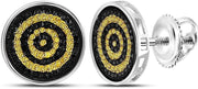 [1/2 Cttw] Sterling Silver Mens round Yellow Black Color Enhanced Diamond Circle Stud Earrings 