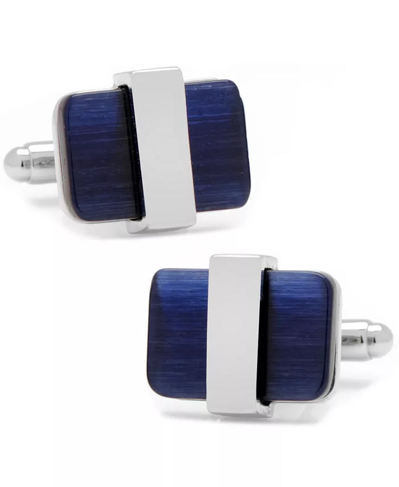 Elegant Silver Wrapped Navy Cats Eye Cufflinks