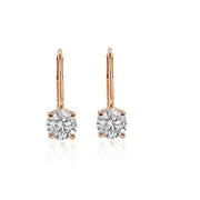 [14K, 0.40 Ct] Solid Gold Leverback Solitaire Studs Earrings Round Cut Diamond 