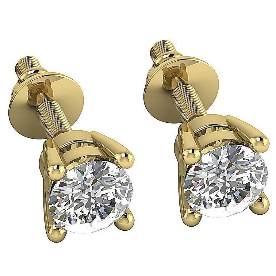 Solitaire Studs Earrings I1 G 0.30 Carat Natural round Diamond 14K Solid Gold