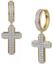 [1 Ct. T.W.] Men's Diamond Cluster Cross Dangle Hoop Earrings