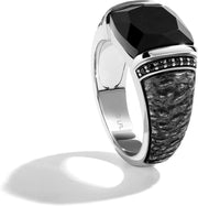 [1/6 Ct.Tw.] Carbonite Black Diamonds and Onyx Silver and Black Rhodium Ring