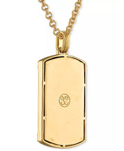 [14K, 1/4 Ct. T.W.] Gold-Plated Sterling Silver Onyx & Diamond Brick Pattern Dog Tag