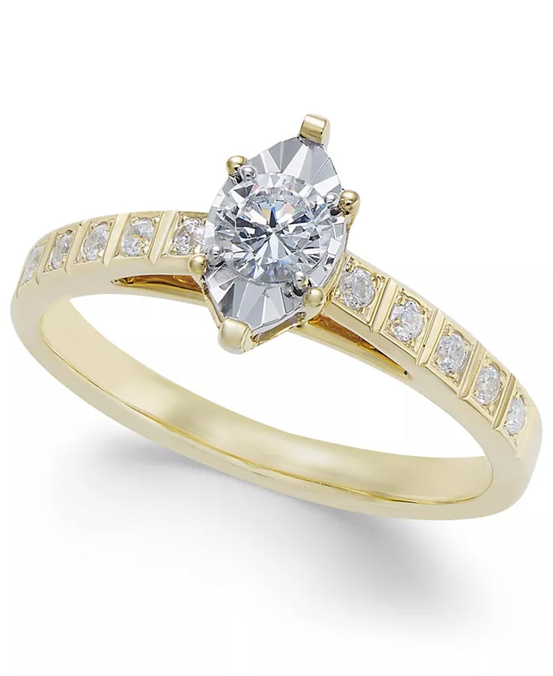 [14K, 3/8 Ct. T.W.] Gold Diamond Miracle-Plate Marquise Shape Engagement Ring