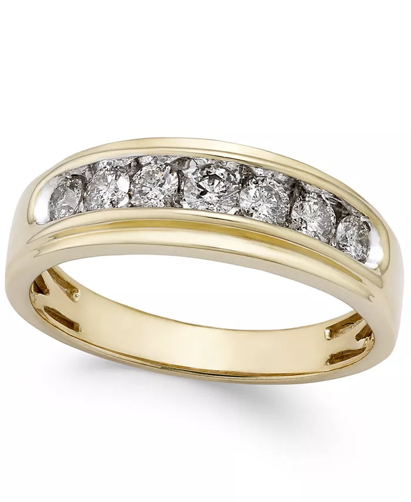 [10K, 3/4 Ct. T.W.] Gold Men's Diamond Band