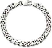 Men'S 7.5Mm Sterling Silver Solid Antiqued Flat Curb Chain Necklace